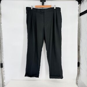 Stafford Travel Mens Black Pleated Sharkskin Dress Pants Classic Cuffed Sz 40x29